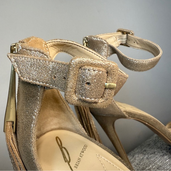 Brian Atwood B Tosca Fringe tassel gold heel sandal 7 - Picture 9 of 15